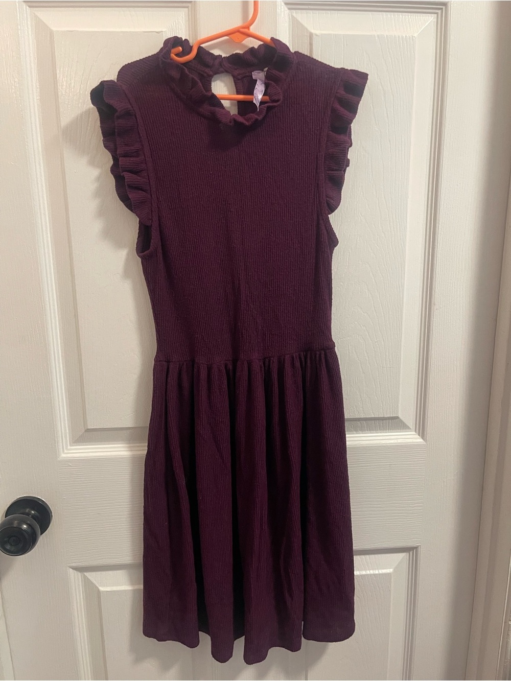 Alya Sleeveless Ruffle Neck Plum Knit Dress